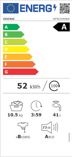 Hisense Πλυντήριο Ρούχων 10.5kg 1400 Στροφών WF5S1045BW