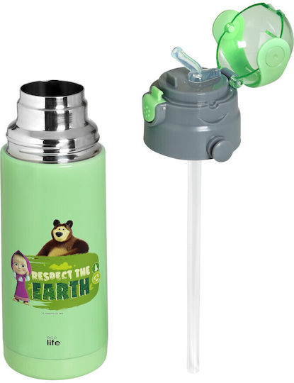 Ecolife Kids Water Bottle Thermos Stainless Steel with Straw Green 400ml