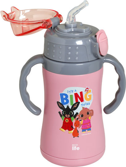 Ecolife Kids Water Bottle Thermos Stainless Steel with Straw Pink 300ml