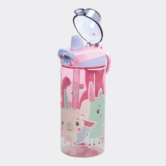 Gim Unicorn Παιδικό Παγούρι Θερμός Μονόκερος Πλαστικό με Καλαμάκι Ροζ 450ml