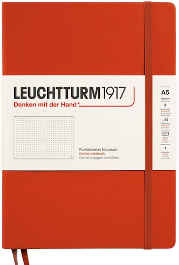 Leuchtturm1917 Notebook Тетрадка 125 Листа A5 с Точки и Ластик Червен