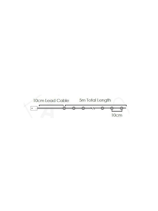 50 Lights LED 5.1m. Warm White Battery in String 1pcs