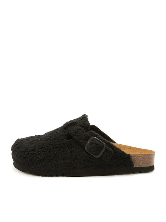 Anatomical Women's Slippers with Fur Black