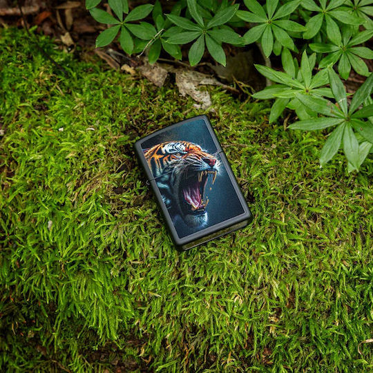 Zippo Tiger Αναπτήρας Φλόγας σε Μαύρο χρώμα