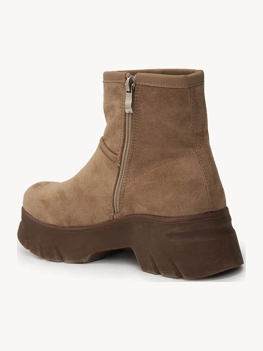Beige Stiefeletten Traktorenprofil Sohle Wildleder