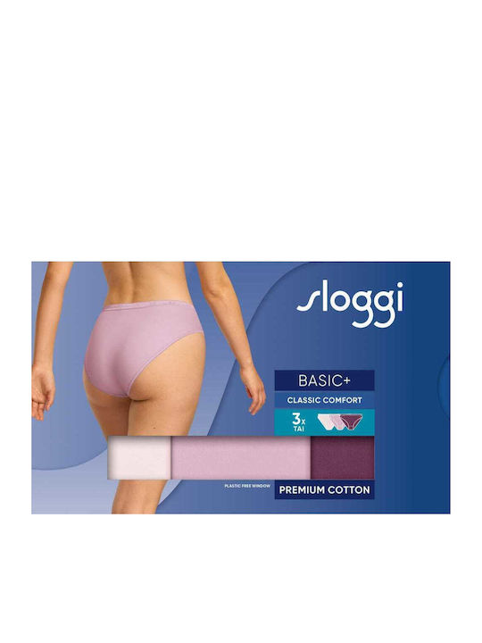 Basic Tai Βαμβακερά Femei Slip 3Pack Ecru/pink/purple