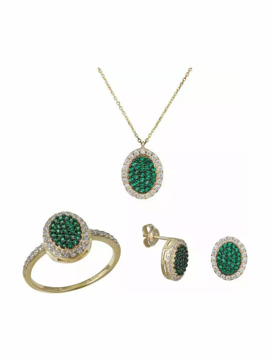Gold Jewelry Set K9 Oval Rose Pendant Zircon Set033366 Set033366 9 Carat Gold