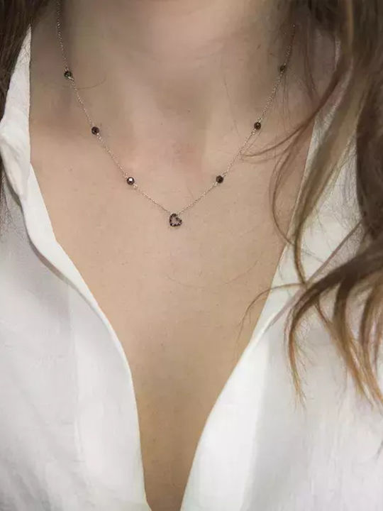 Necklace with design Heart from White gold 18k with Diamond