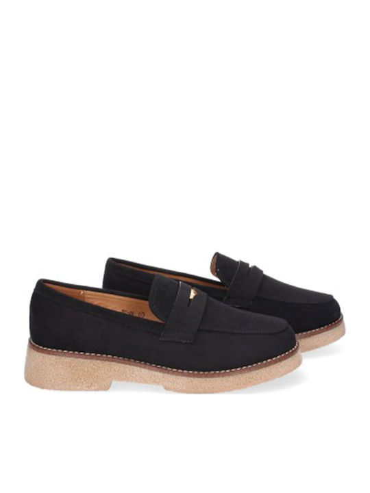 Suede Damen Mokassins in Schwarz Farbe OP16-52-Schwarz