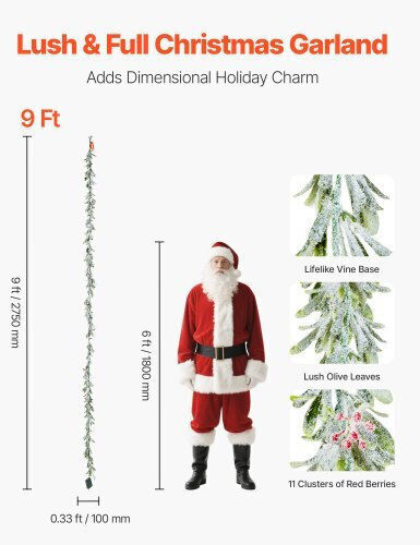 Vevor Lighted Christmas Garland Red 275x10cm 1pc