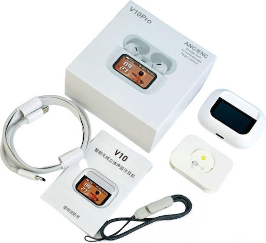 V10 In-ear Bluetooth Handsfree Ακουστικά με Θήκη Φόρτισης Λευκά