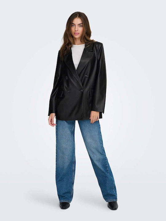 Only Blazer pentru femei Piele Sacou Black