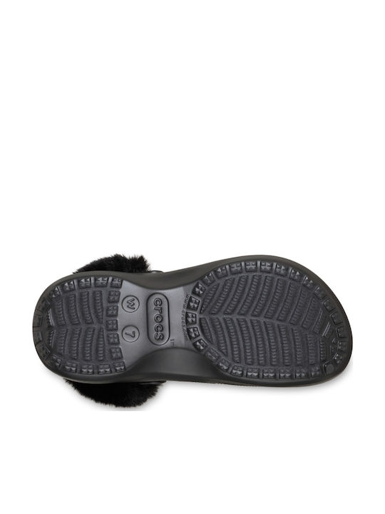 Crocs Saboti Platformă Clasici Pentru Femei Cu Blană Negri