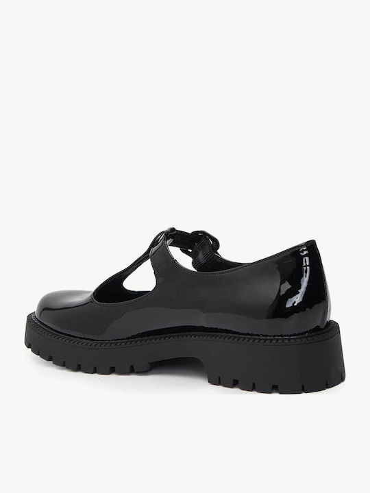 Μαύρα Loafers Mary Jane Γυαλιστερή Υφή
