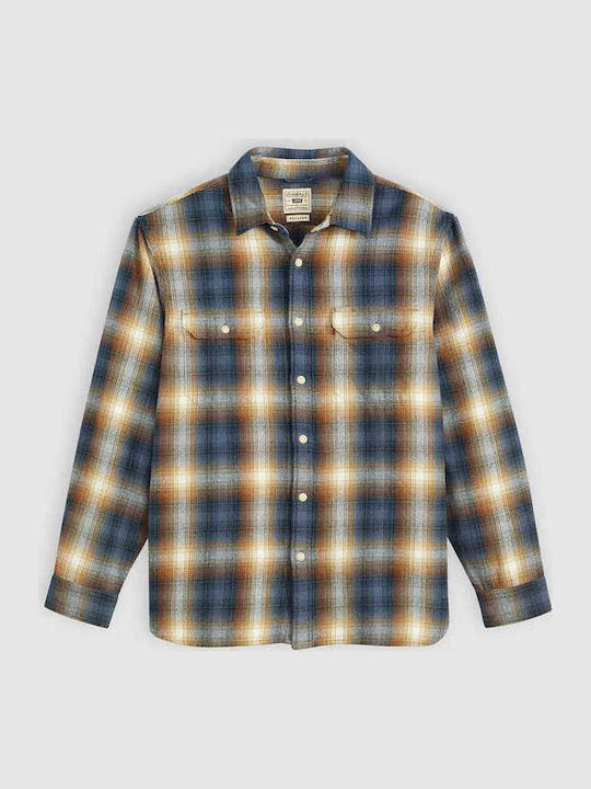 Jackson Worker Long Sleeve Flannel Overshirt in Regular Fit Checked Blue