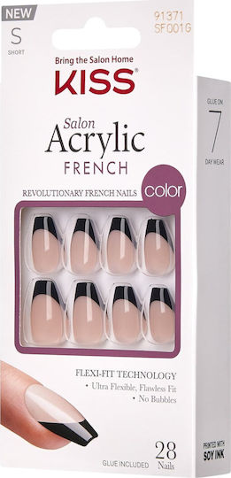 Kiss Nail Tips French in Black Color 28pcs