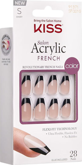Kiss Nail Tips French in Black Color 28pcs