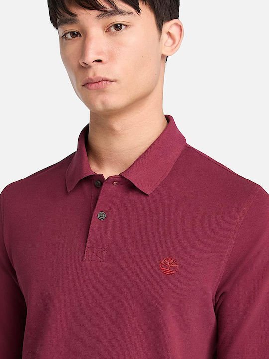 Millers River Pique Polo Long Sleeve Blouse Burgundy