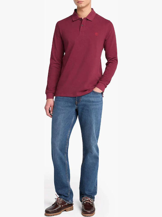 Millers River Pique Polo Long Sleeve Blouse Burgundy