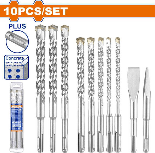 Wadfow Set Chisel Bits & Drill with SDS Plus Socket 10pcs