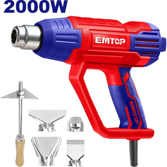 Emtop EHGN20001 Πιστόλι Θερμού Αέρα 2000W με Ρύθμιση Θερμοκρασίας εως και 570°C