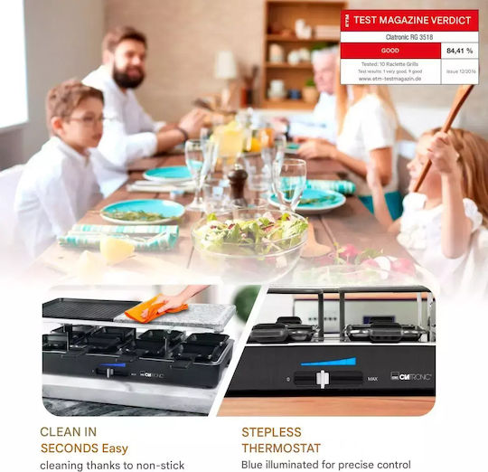 Clatronic Tabletop Grătar Electric Raclette Placă Netedă și Striată 1400W Grătare electrice cu Termostat Reglabil 46bucx23buccm