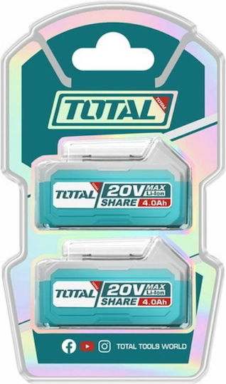 Total Σετ 2 Μπαταριών Εργαλείου Λιθίου 20V με Χωρητικότητα 4Ah