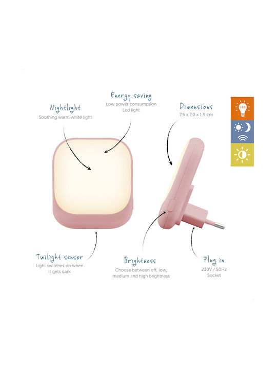 Zazu Night Light Fun Power Socket Pink with Sensor