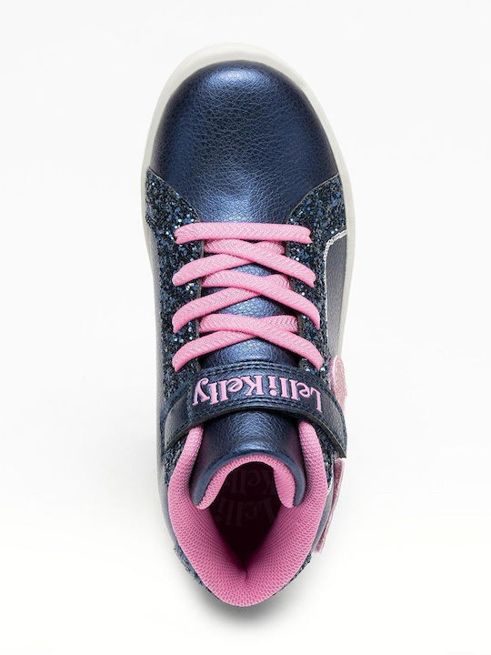Παιδικά Sneakers High Ανατομικά με Σκρατς & Φωτάκια Μπλε