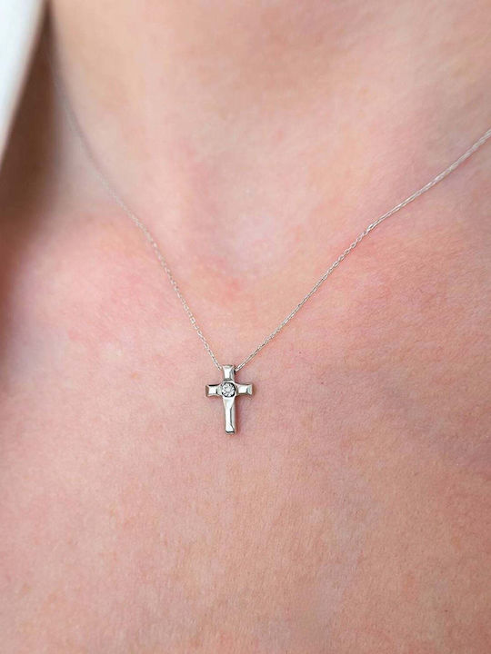 Sorelly Бял златен Кръст 14K с Верижка