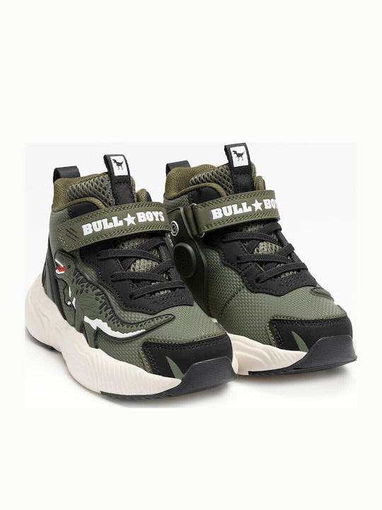 Παιδικά Sneakers High Ανατομικά με Σκρατς & Φωτάκια Πράσινα