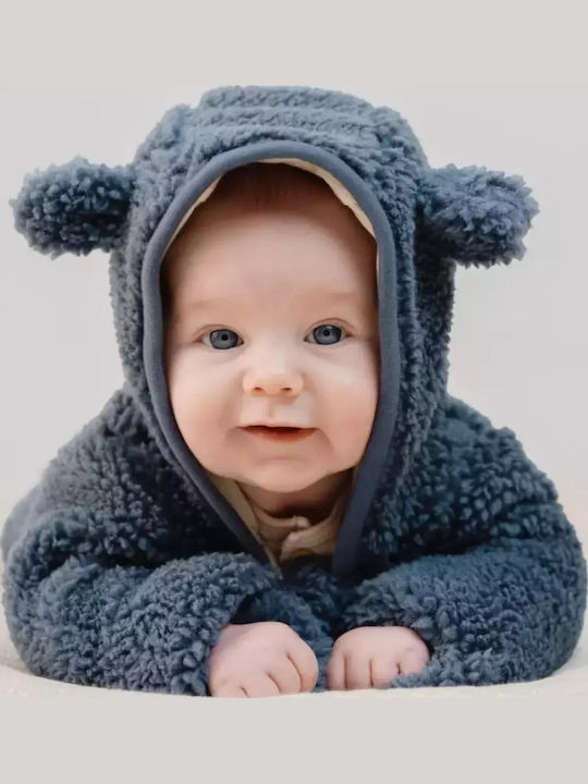 Παιδική Ζακέτα Βαμβακερή με Κουκούλα Stone Blue Teddy