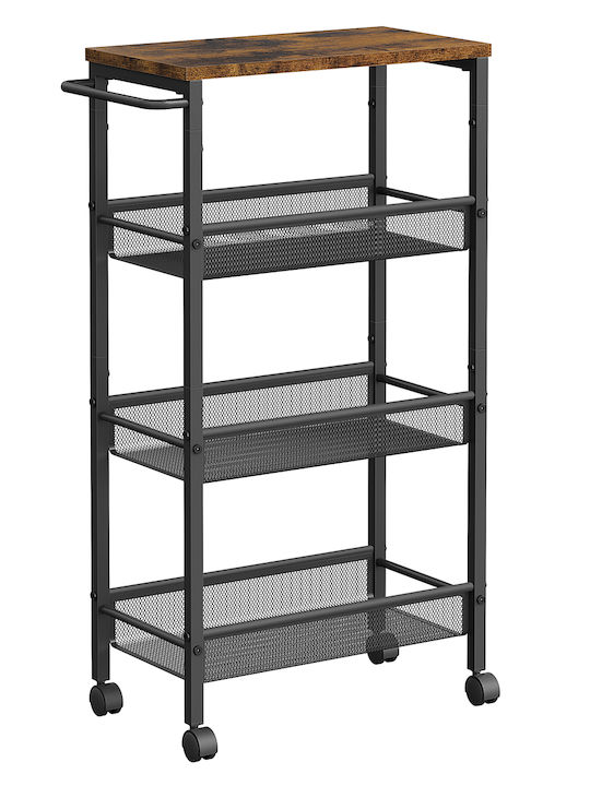 Vasagle Metallic Kitchen Trolley 3 Tiers Brown 45.4x22x77cm