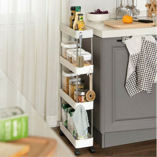 Plastic Trolley 4 Tiers White IS-8928 Plastic Trolley 4 Tiers White IS-8928