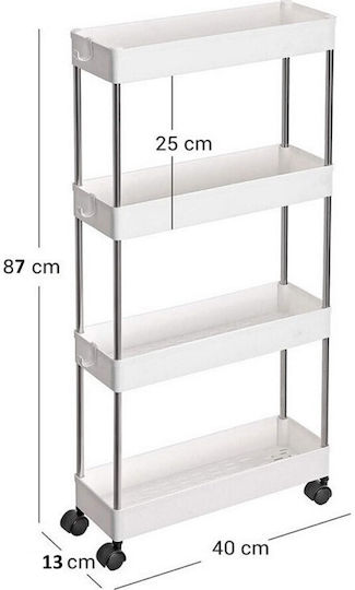 Kitchen Cart Plastic 4 Tiers White 40x13x87cm
