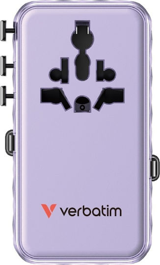 Verbatim Charger GaN with USB-A Port and USB-C Port and Cable USB-C 70W Power Delivery / Quick Charge 4+ Purple (Charge 'n' Travel)