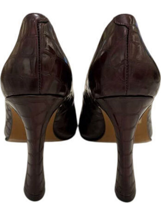 Leather Pointed Toe Burgundy High Heels
