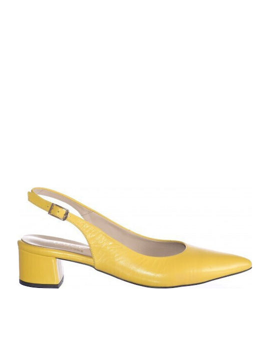 Leather Yellow Low Heels