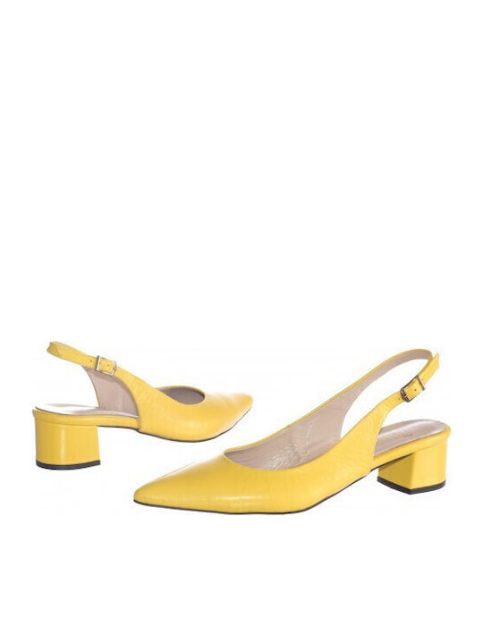Leather Yellow Low Heels