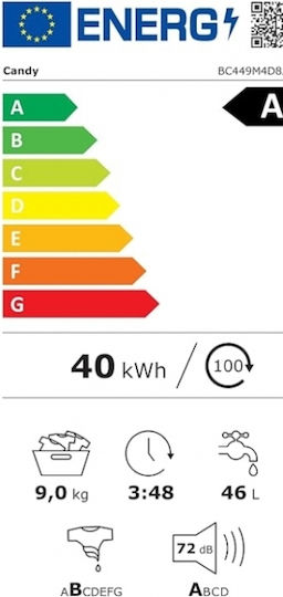 Candy Пералня 9кг с Парна Технология AI Weight Sense BC449M4D8J-S