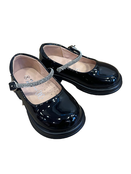 Kids Anatomic Leather Ballerinas with Adjustable Metal Clasp Black