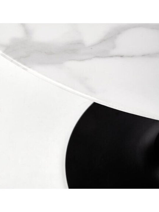 Houston 901 Round Table Dining Room with Glass Surface White Marble, Black 72x72cm