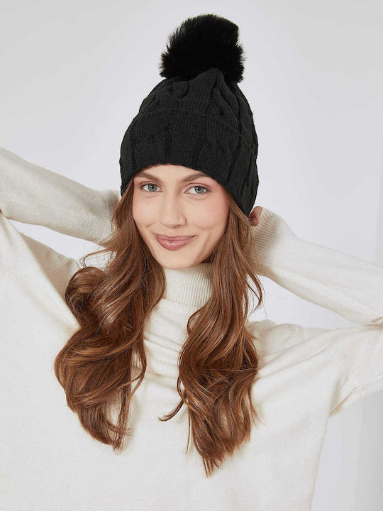Beanie Γυναικείος Σκούφος Πλεκτός σε Μαύρο χρώμα