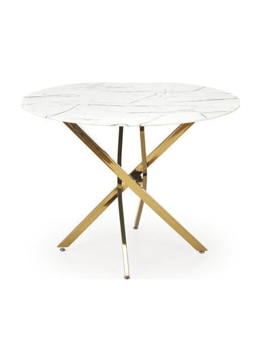 Houston 1538 Round Table Dining Room with Glass Surface Gold, White Marble 75x75cm