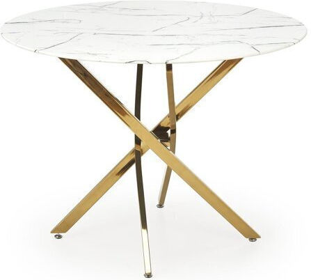 Houston 1538 Round Table Dining Room with Glass Surface Gold, White Marble 75x75cm