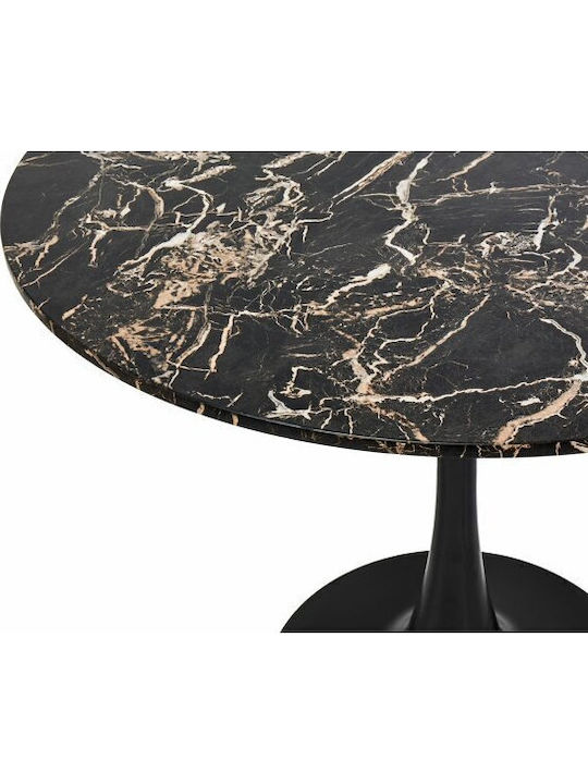 Berwyn 2174 Round Table Dining Room with Glass Surface Black, Black Marble, Gold 73x73cm