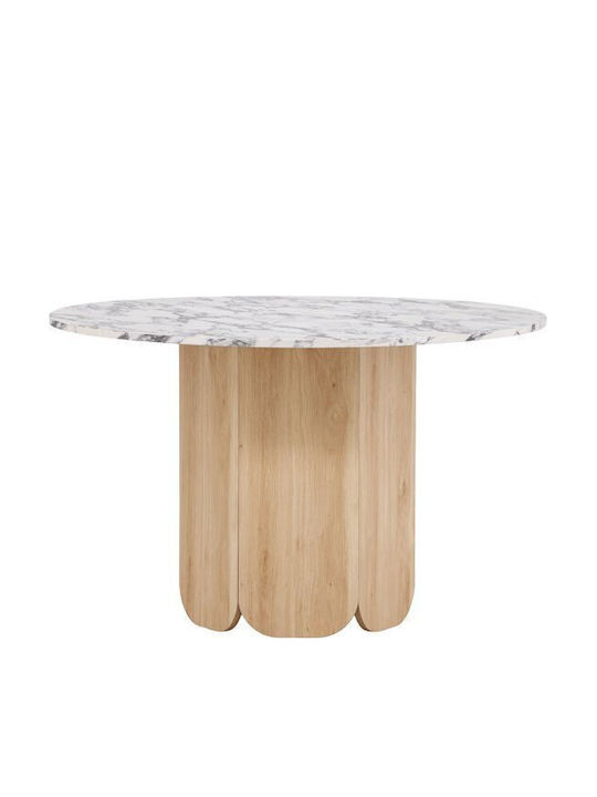 Dallas 4894 Round Table Dining Room with Marble Surface Light Brown, Grey Marble 75x75cm