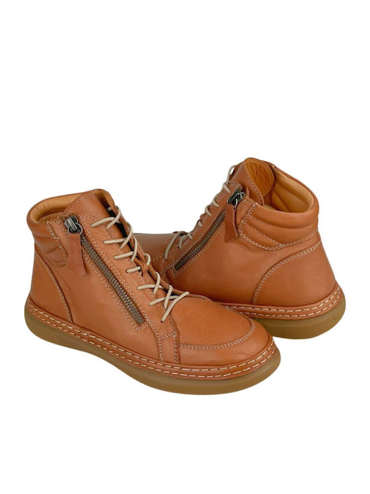 Leder Stiefeletten Damen Tabac Braun