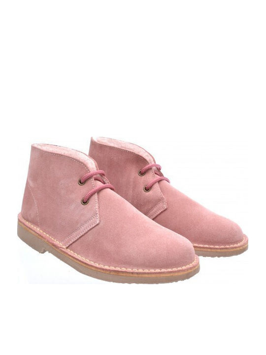 Suede Women's Ankle Boots with Fur Pink