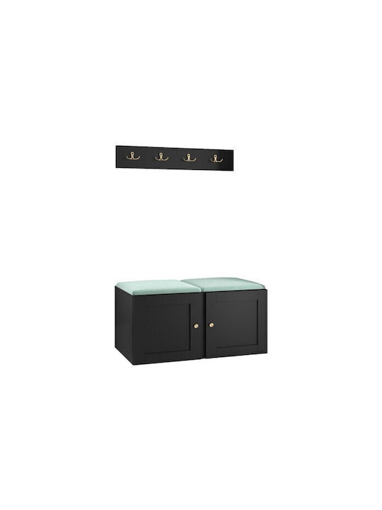 Hartford 376 Entry Furniture with Mirror & Hanger Turquoise, Black 84x44x42cm